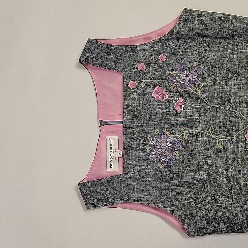 Vintage Donna Ricco New York Petite Size  8P Embroidered Dress Gray - Picture 5 of 16